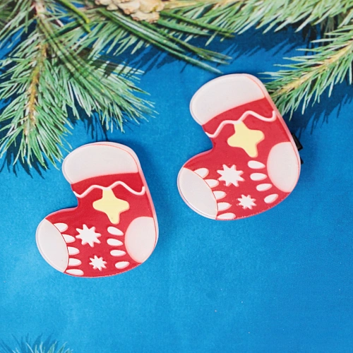 Зажимы для волос детские 2шт БИСКВИТ, новогодний носочек, 5см_3