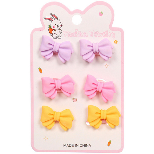 Резинки для волос детские 6шт БАМБИ БУМ Маттэ, Бантики, микс 6 цветов, d-2см1275см _3