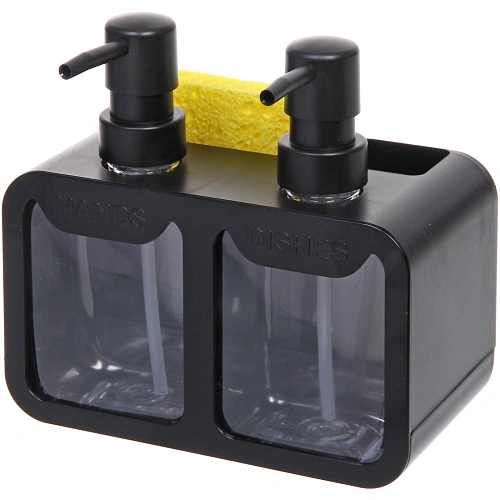 Дозатор для моющих средств 2х350мл 17х19х16 черный 8875