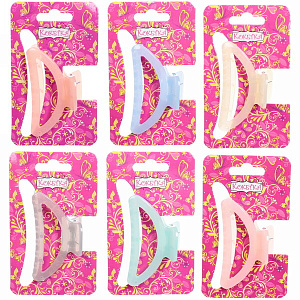 Заколка-краб для волос  на блистере "Глянец-Трапеция", микс 6 цветов, 6см 