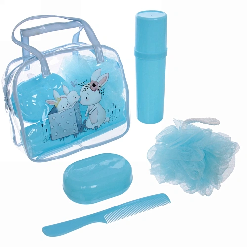 Набор банный дорожный 4шт Bon voyage - Nice family, (мочалка, футляр 2шт, расческа), микс 3 цвета, 20167 см_4