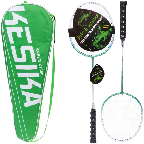 Бадминтон в наборе K-1388, 3 предмета: 2 металлические ракетки 65 см, чехол (цвет: зелёный)