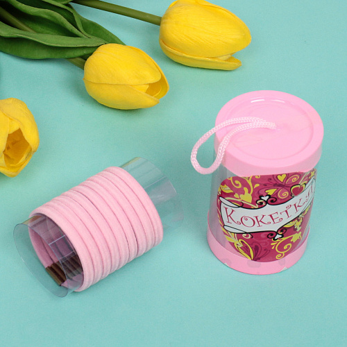 Резинки для волос в тубе 9шт Кокетка - Классика, однотонные, цвет нежно-розовый, d-5 см_3