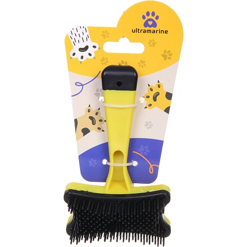 Расческа - пуходерка самоочищающаяся для собак и кошек Пушок, цвет желтый, 13см (блистер)_8