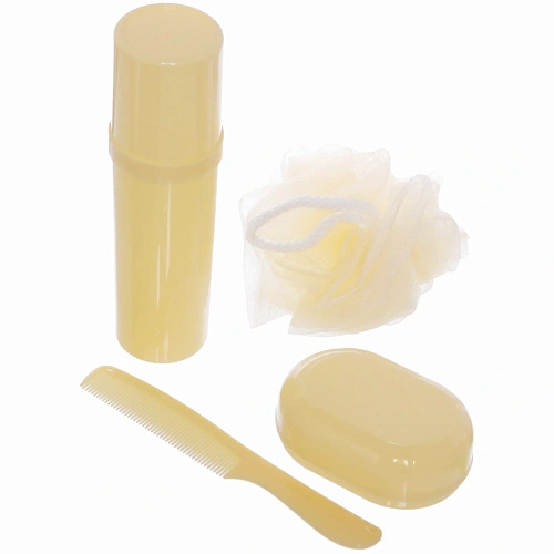 Набор банный дорожный 4шт Traveler - Ромашки, микс 3 цв, (мочалка, футляр 2шт, расческа), 2015,58,5_3