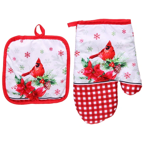 Прихватка в наборе с прихваткой-варежкой "Miracle", зимняя птица, 25,5*17 см, 17*17 см