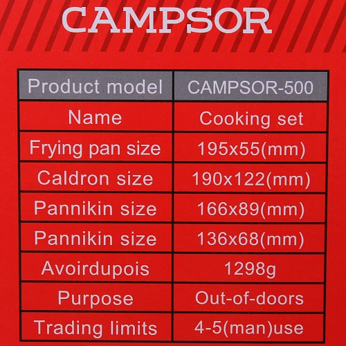 Набор посуды походной (2котелка,ковш,сковорода,3тарелки,лопатка,5чашек,поварёшка,губка) COMPSOR-500_19
