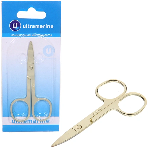 Ножницы маникюрные на блистере "Ultramarine", овальные кольца, широкие, цвет золото, 8,5см
