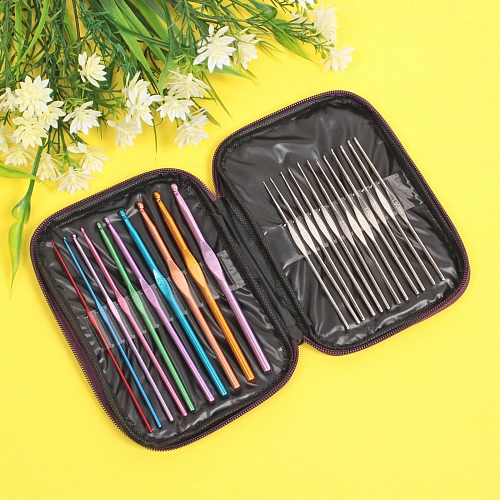 Крючки вязальные металлически в футляре 22шт Favorite Hous, цвет как на фото, от 0,65мм до 6,5мм 22шт (футляр фиолетового цвета)_13