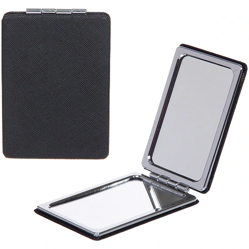 Зеркало косметическое двойное "ФРАТЕЛЛИ", прямоугольник, цвет черный, 9*6см (пакет с подвесом)