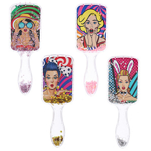 Расческа массажная прямоугольная "Коллекция ИМАНИ - ЭКЛАТ", микс 4 дизайна, 23*8,5см (PVC подвес)