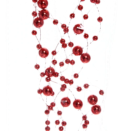 Бусы на ёлку 2м "Роса" d-7,5мм, Красный