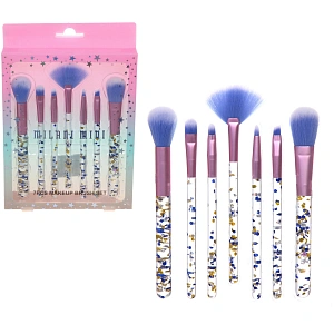 Кисти для макияжа 7шт "ДИ МАРКО", синие блестки, 16*20см/19,5см