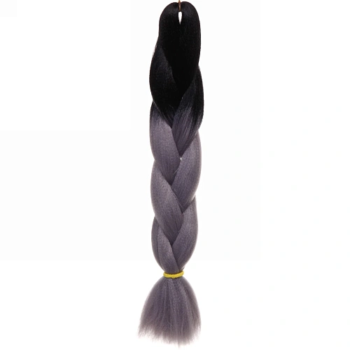 Цветная коса канекалон "Необыкновенная" 100г, 55 см, чёрный/пепельный