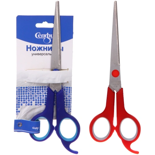Ножницы универсальные бытовые "VOSTOKDOM", с упором для пальца, цвет микс красный/голубой, 18.1см (блистер Селфи)