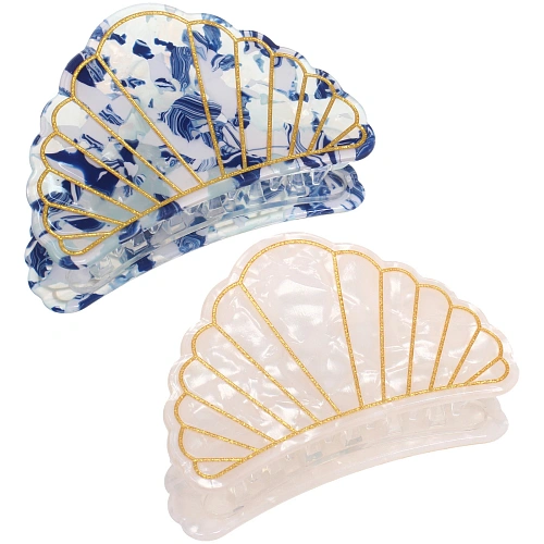 Заколка-краб для волос "#ХВОСТИКИ-КОСИЧКИ",ракушка, цвет голубой и белый, 6*3,8см 