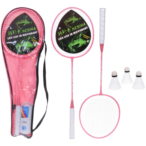 Бадминтон в наборе K-1134: 2 металлические ракетки 65 см,волан 3 шт, чехол (цвет: розовый)