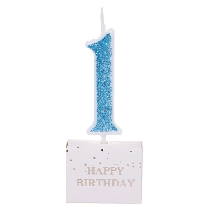 Свеча для торта Цифра Иллюзия "1" 9.5 см, голубой
