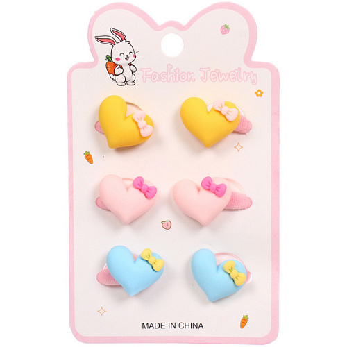 Резинки для волос детские 6шт БАМБИ БУМ Маттэ, Сердечки, микс 6 цветов, d-2см1275см_4