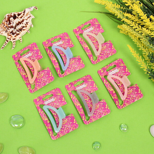 Заколка-краб для волос  на блистере Глянец-Трапеция, микс 6 цветов, 6см (Кокетка)_3