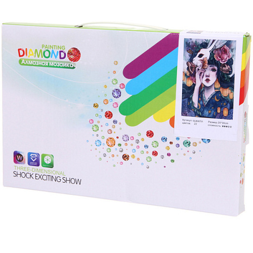 Алмазная мозаика на подрамнике с полным заполнением МИР ЯРКИХ КРАСОК, Ёко с маской, 2030 см_3
