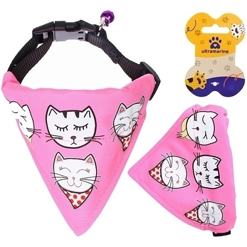 Ошейник с банданой и колокольчиком для кошек и собак мелких пород Стильный БРО, цвет розовый, рS1611см (лейбл)_5