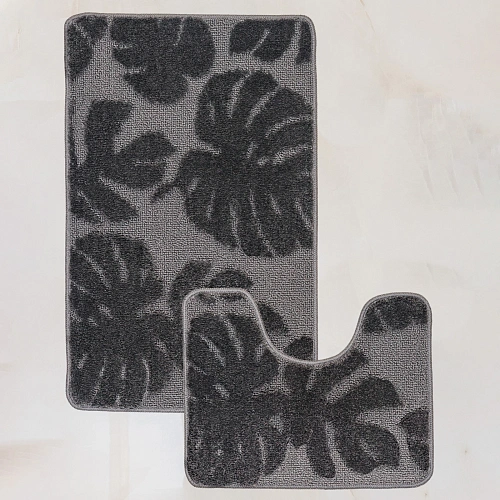 Комплект ковриков для ванной и туалета My Crystal серия Gold 50*80 и 40*50 Монстера,антрацит 