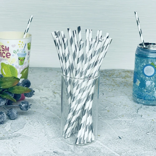Трубочка для коктейля "Праздник" 19,5 см d-6 мм (набор 25 шт), Серебро