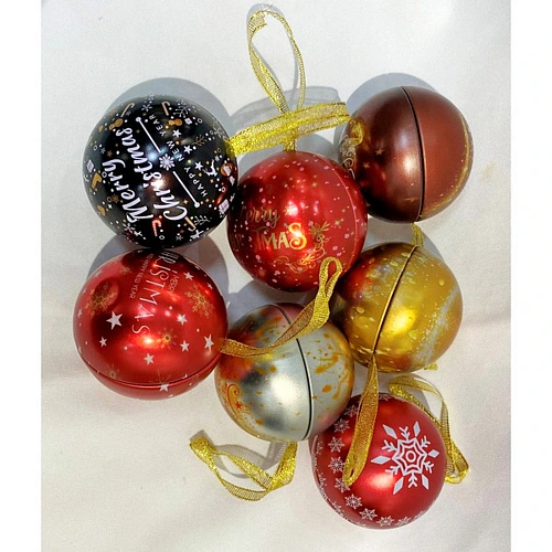 Банка жестяная Новогодние шары 6,5см, микс_10