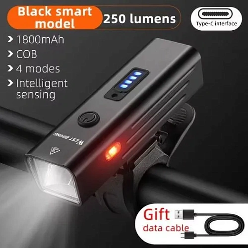 Фонарь велосипедный, передний West Biking YP0701416 Black (аккум 1800 mAh, Type-C)_20