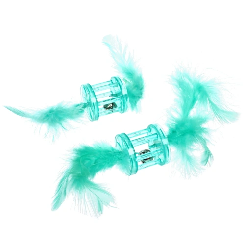 Игрушка для кошек с бубенчиком в наборе 2шт "ИГРУЛИК", с перышками, цвет мятный, 4см