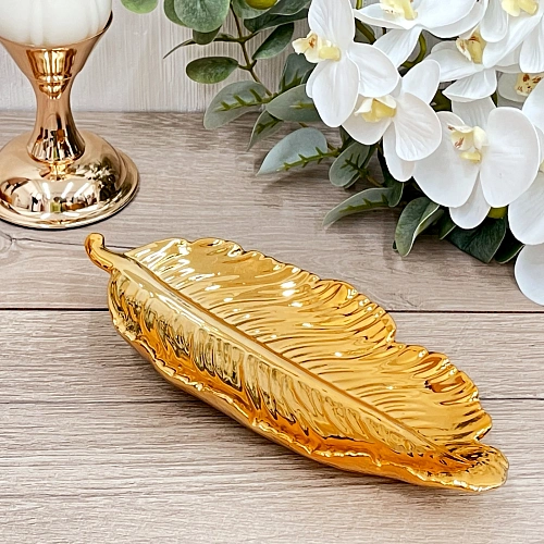 Подставка керамическая GOLD Podarok, пёрышко, цвет золото, 23,59,5см (упаковка индив пленка)_4
