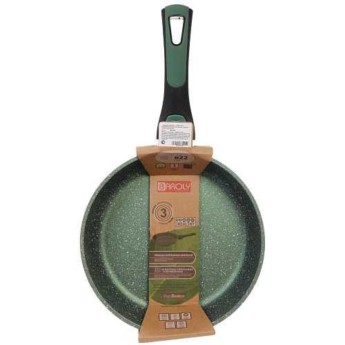 Сковорода BAROLY GREEN 22см индукционная каменная крошка, съемная бакелитовая ручка_9