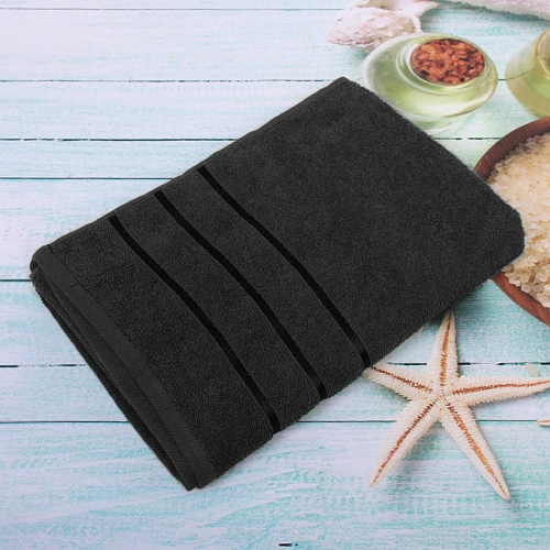 Полотенце махровое 70140см LUNA цвет черный 10650 плотность 360грм2 с петелькой-подвесом_4