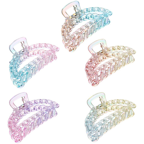 Заколка-краб для волос "Мон Пион", цепочка, микс 6 цветов, 9,5см (Блистер)