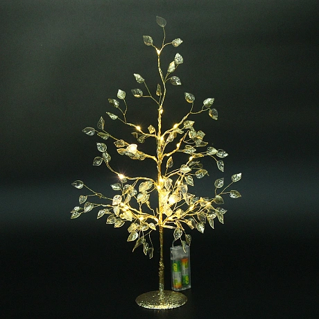 Дерево декоративное "Зимнее чудо" 50 cм, (с подсветкой на батарейках 2хАА), Золото