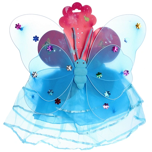 Карнавальный костюм Волшебная сказка (юбка, крылья, волшебная палочка, ободок), Голубой_6