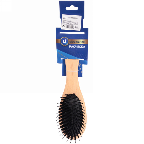 Расческа массажная деревянная Bon Salon, форма овал, искусств ворс, цвет бежевый, 6,522см (хедер- подложка пластик ультрамарин)_5