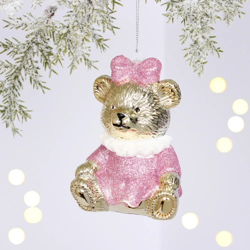 Ёлочная игрушка "Милая медведица"  7,5*6*9,5 см, Розовый