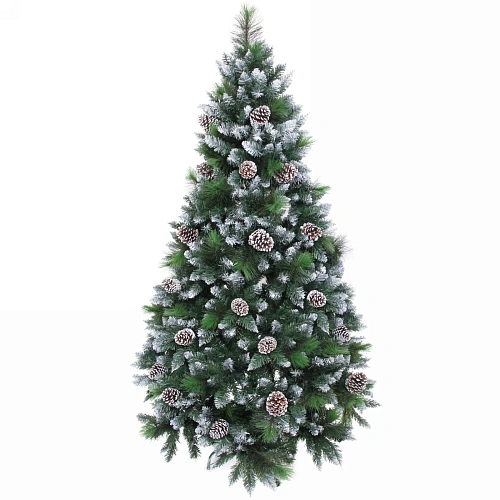 Ёлка "Сказочный лес" 210 см,ПВХ+леска, с белым напылением+шишки (1367 веток) (SZ2000-210)