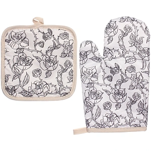 Прихватка в наборе с прихваткой-варежкой "Цветы" 25,5*16 см, 17*17 см