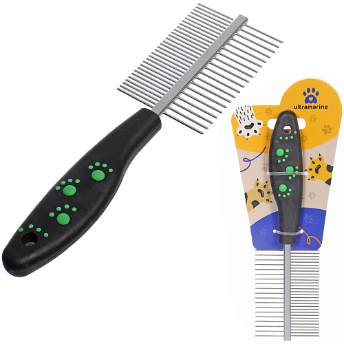 Расческа двухсторонняя для кошек и собак "Алиса", цвет чёрный, 18см (блистер)