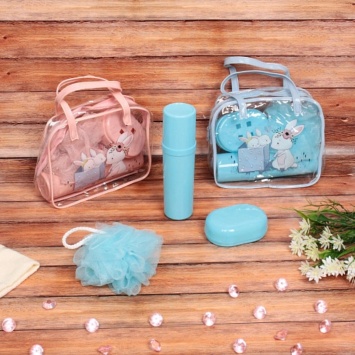 Набор банный дорожный 4шт Bon voyage - Nice family, (мочалка, футляр 2шт, расческа), микс 3 цвета, 20167 см_2