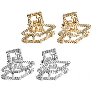 Заколка-краб для волос 2шт "AKS - DesignPRO", ромбы, цвет золото и хром, 2,5*2см