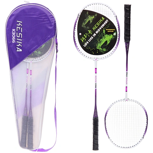 Бадминтон в наборе K-3066, 3 предмета: 2 металлические ракетки 65 см, чехол (цвет: фиолетовый)