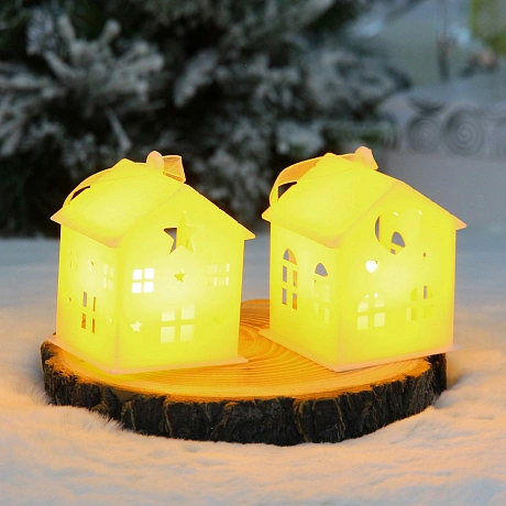 Сувенир с подсветкой "Маленький домик" 5,3*6,4 см, Белый (микс)