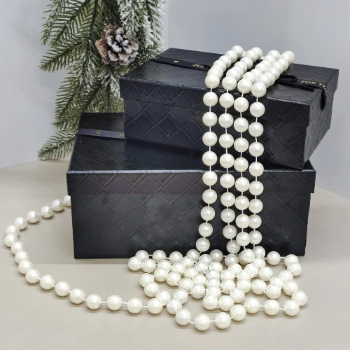 Бусы на ёлку 2,7 м "Жемчуг" d-14 мм, Белый