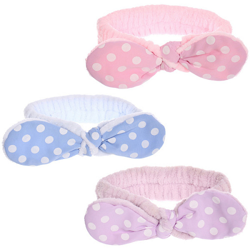 Повязка на голову косметическая ДАЙМОНД РУШ, горошек, цвет лавандовый, пудровый, небесный, 2055см (ZIP пакет)_12