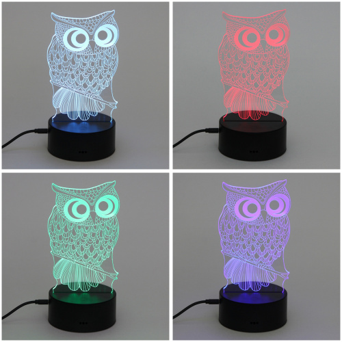 Светильник ночник "3D-Мудрая сова" на пластиковой подставке, с включателем USB