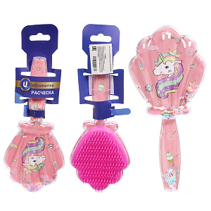 Расческа массажная детская "ФРАТТИ БУМ", единорожек  Нейко, форма ракушка, 20*6,5см (блистер Ультрамарин)